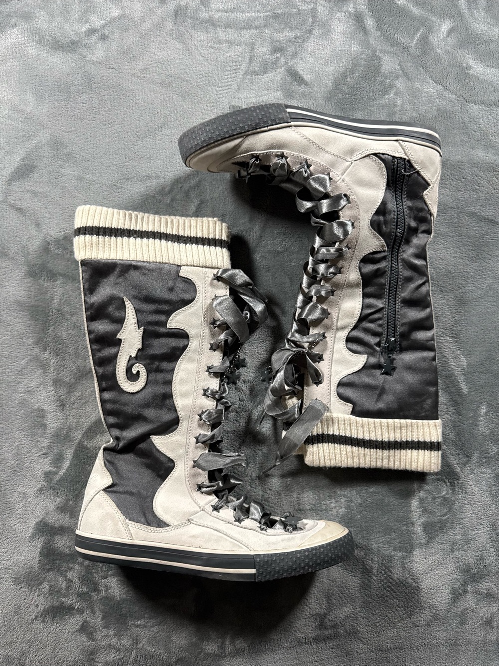 Diesel Black and Cream Lace-Up Tall Women's Boots